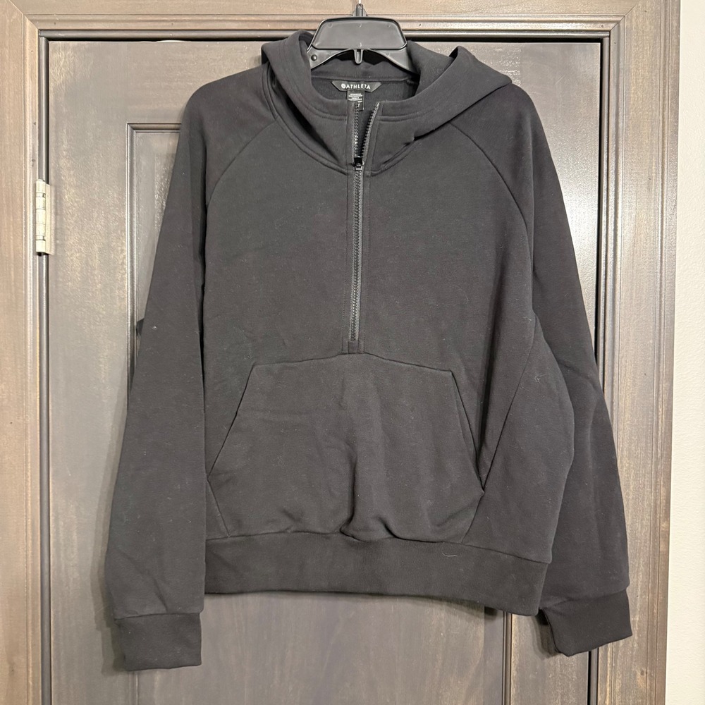 Athleta NWT Easy Fleece 1/2 Zip Hoodie Black XL Tall Sweatshirt 473713-03-2